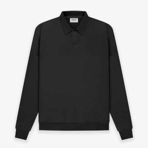 Fear of God ESSENTIALS Long Sleeve Polo Sweatshirt, featuring a collar and button placket, displayed against a plain white background.